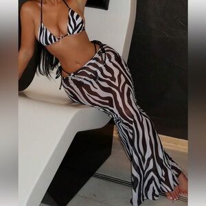 Women's Sexy Zebra Print 3 pc bikini and skirt swimsuit